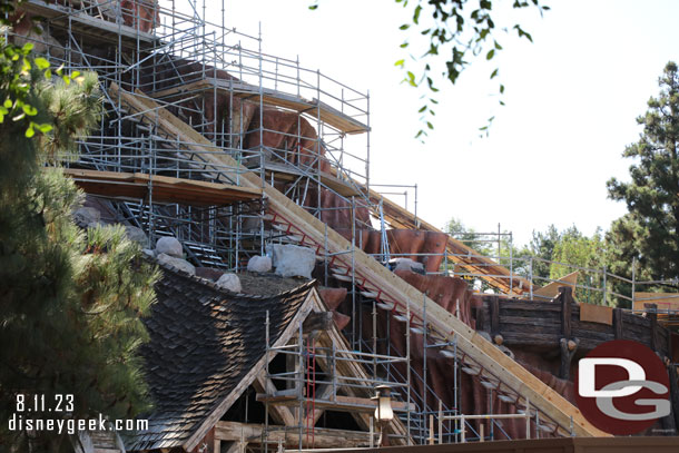 Looks like a couple of trash shoots have been added to the scaffolding to facilitate the demolition work.  We were going to try and start the rumor these are tests for a new two drop option for the attraction but we are too far from April fools day...