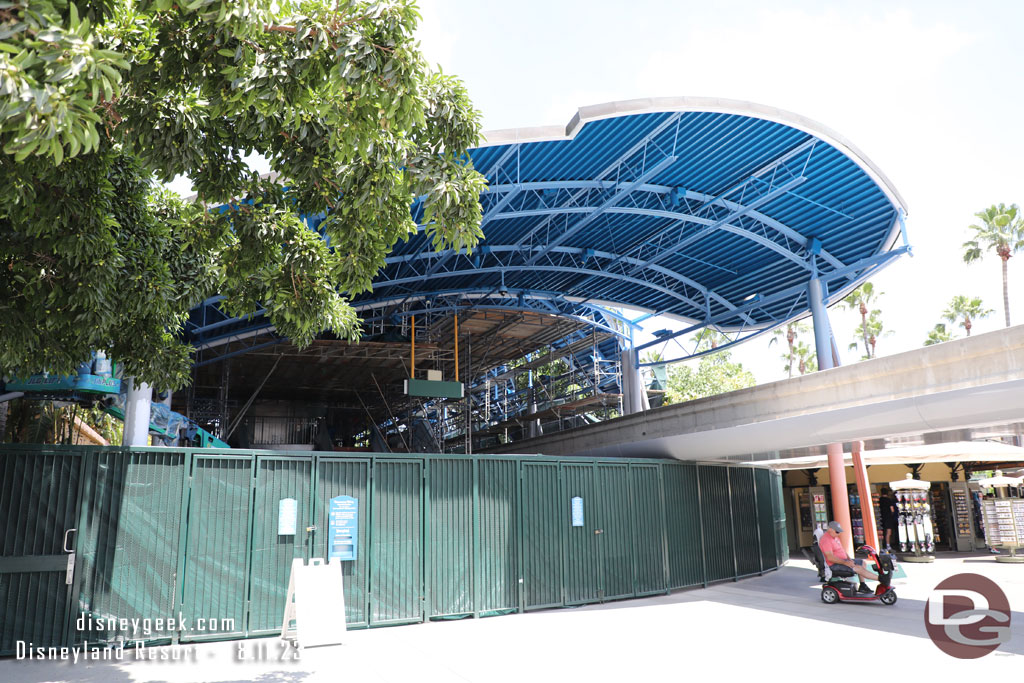 The scrims are down so you can see a portion of the renovated Monorail station now.  Scaffolding is still up throughout most of the station.