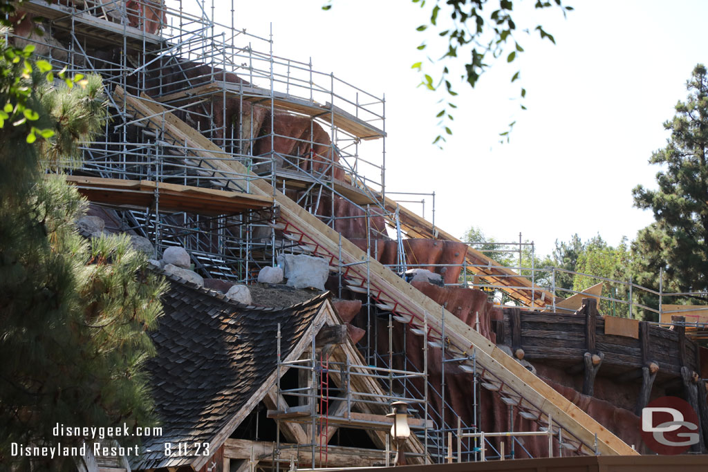 Looks like a couple of trash shoots have been added to the scaffolding to facilitate the demolition work.  We were going to try and start the rumor these are tests for a new two drop option for the attraction but we are too far from April fools day...