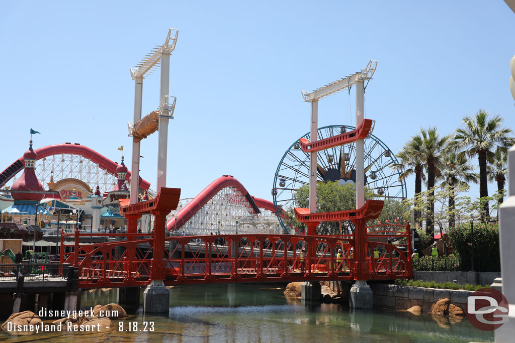 More of the bridge facade has been installed and a team was working on a section this afternoon.