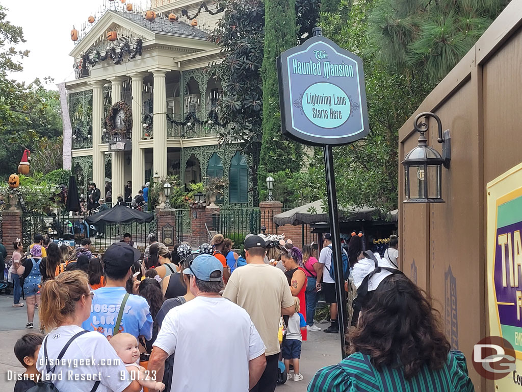 The end of the line was out by the Bayou Adventure construction walls leading up to the walkway and growing.