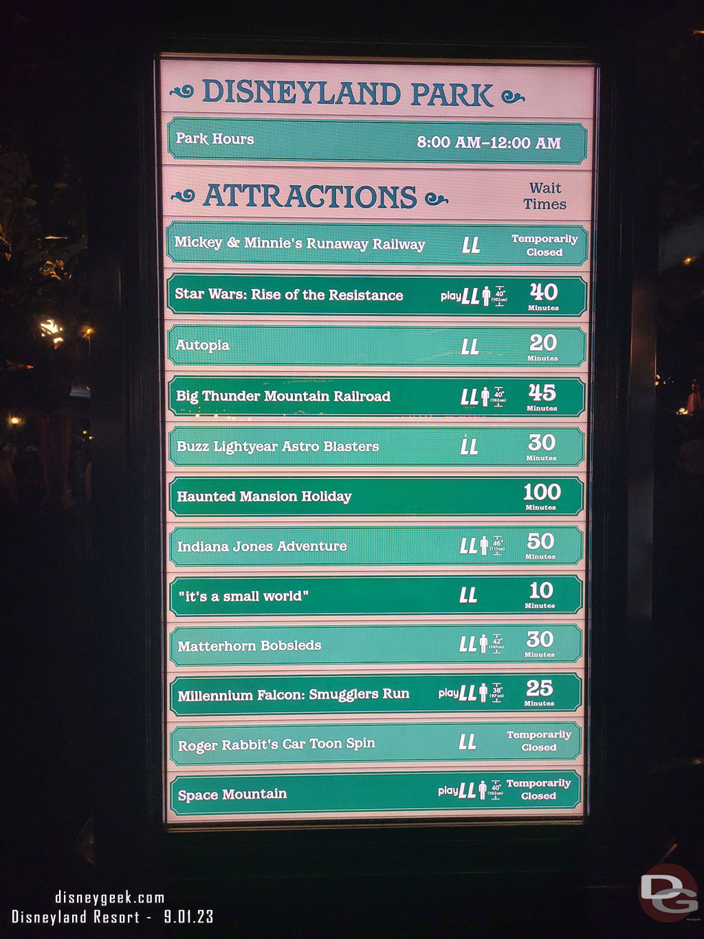 8:28pm - Disneyland Wait times
