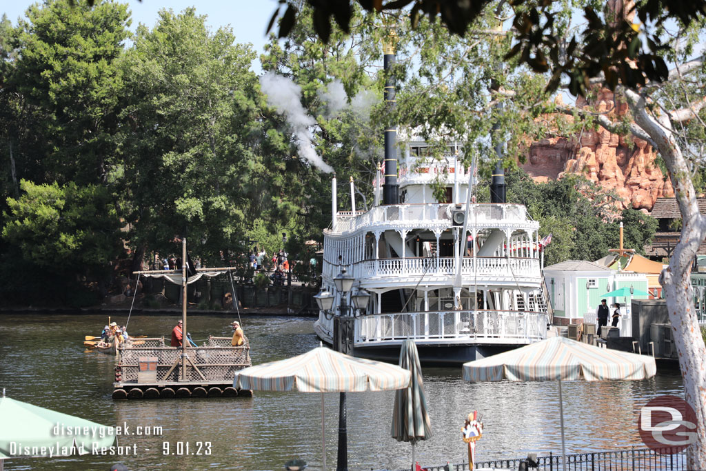 The Mark Twain in port and a Tom Sawyer Island raft was between the two boats. No indication of what was going on.