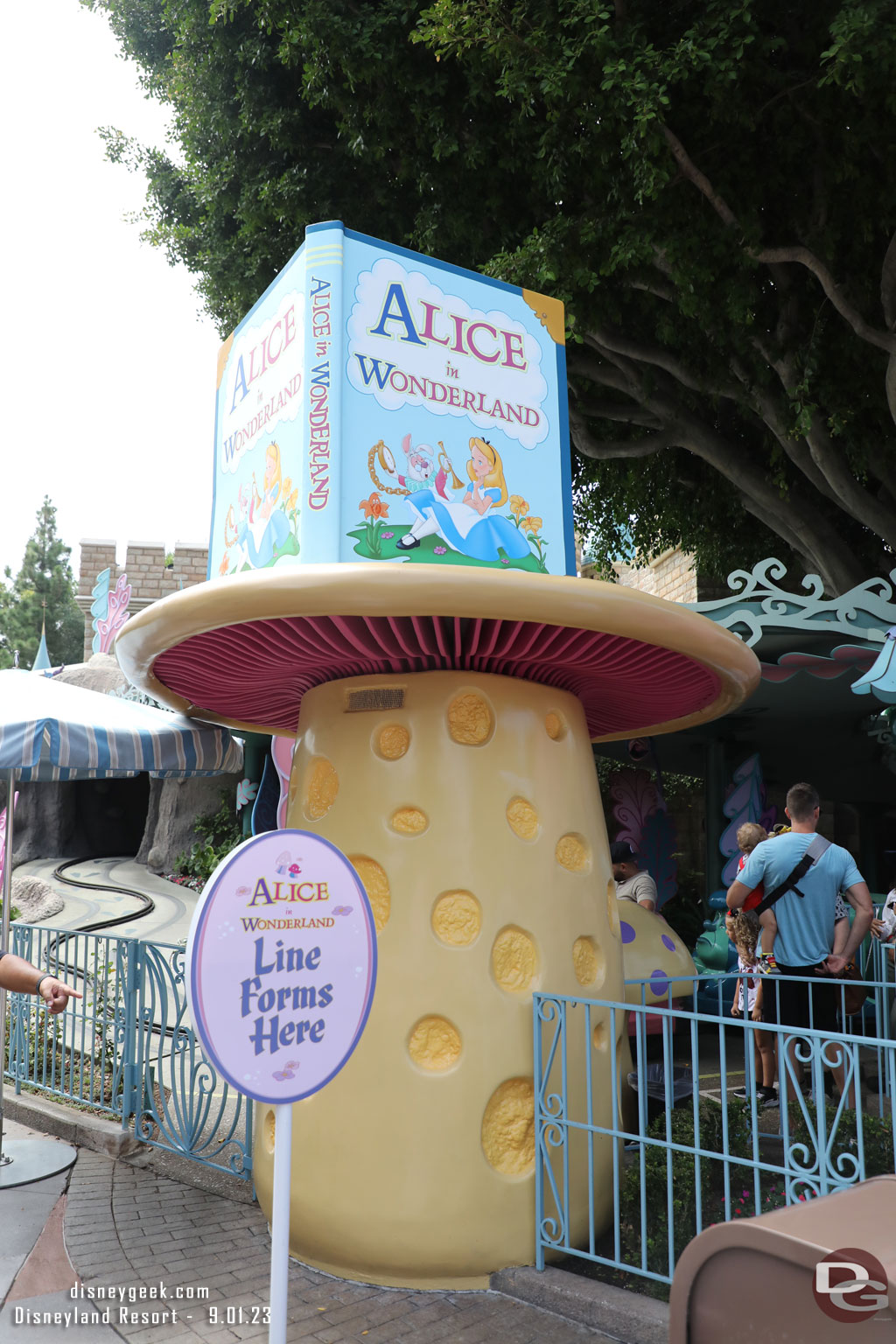 A sign to help you find the Alice in Wonderland queue.