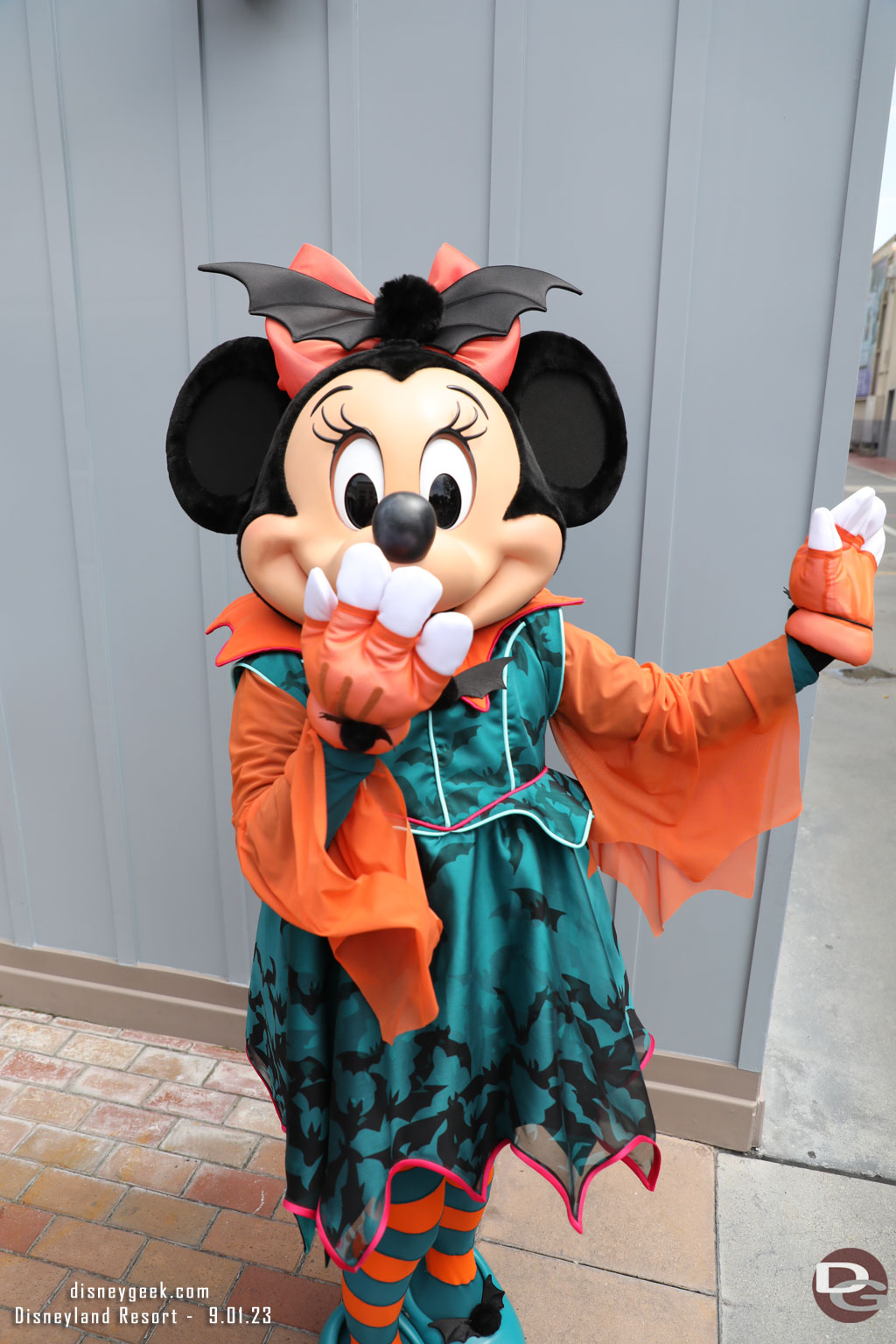 Minnie Mouse stood next to me.. she has a new Halloween outfit too.