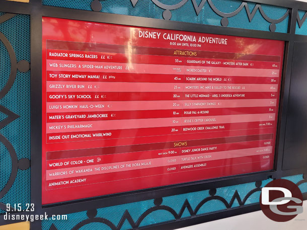 4:58pm - Disney California Adventure wait times