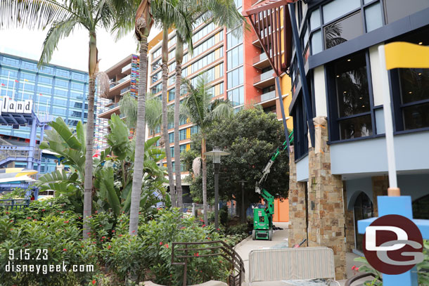 The Discovery Tower housing the Villas at the Disneyland Hotel open in a couple weeks. The construction walls are now removed and just small barriers are up.