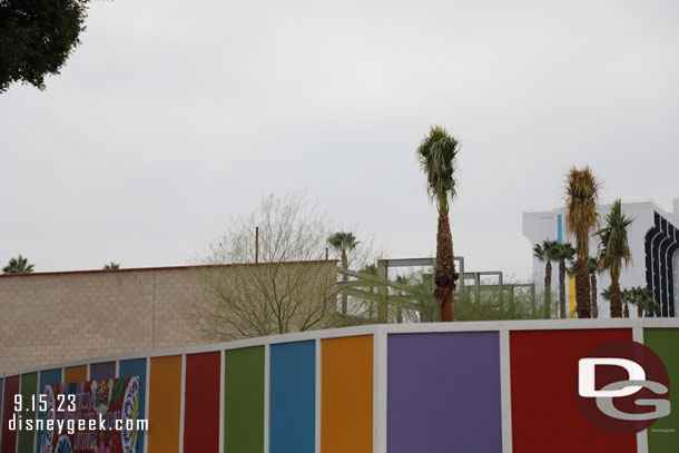 Trees have been brought onto the site and are on the new walkway behind the wall.