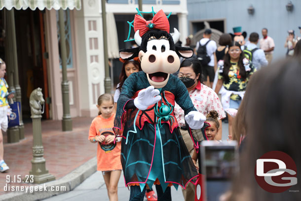 Clarabelle Cow out greeting guests.