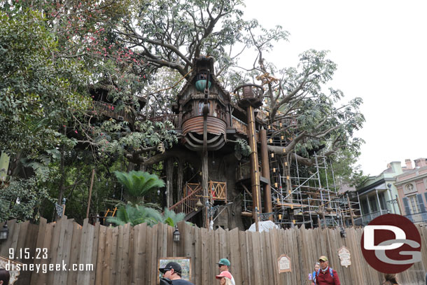 The scaffolding is still up as they work to complete the last sections of the Adventureland treehouse