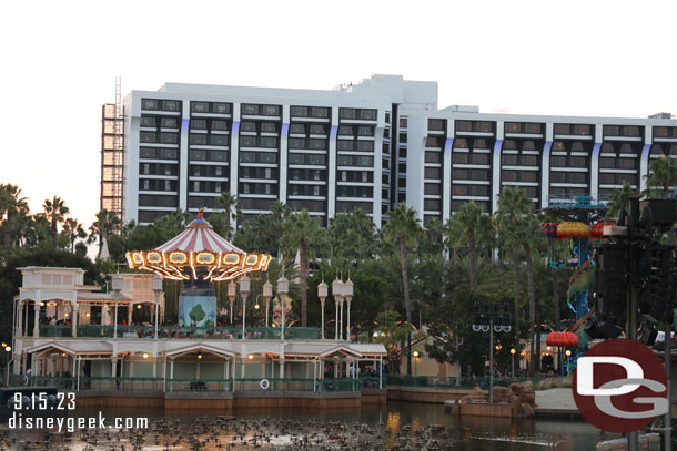 Work continues on the Pixar Place Hotel.  Windows are out on the middle floors now.