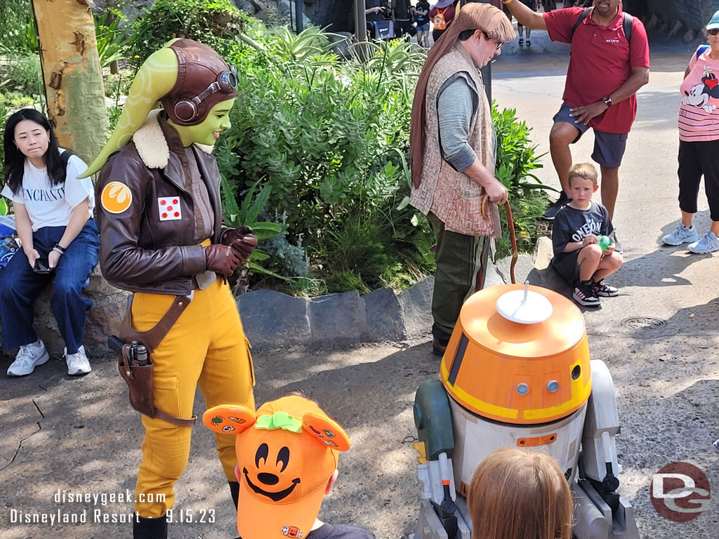 General Hera Syndulla and Chopper were out near Black Spire Outpost in Star Wars: Galaxy’s Edge at Disneyland