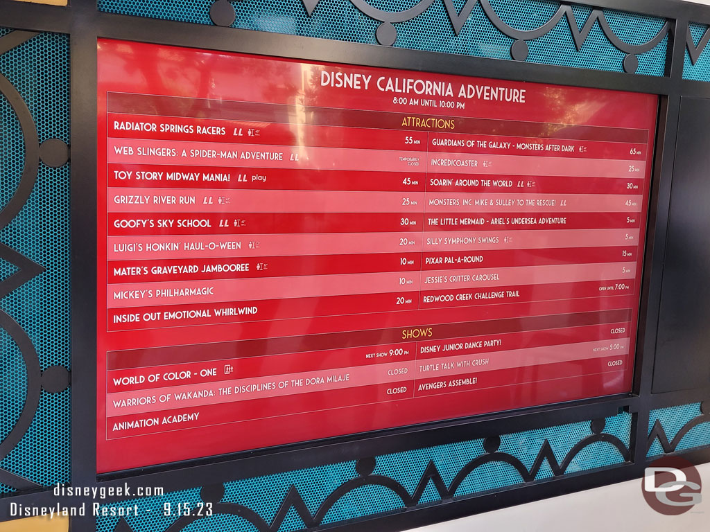 4:58pm - Disney California Adventure wait times