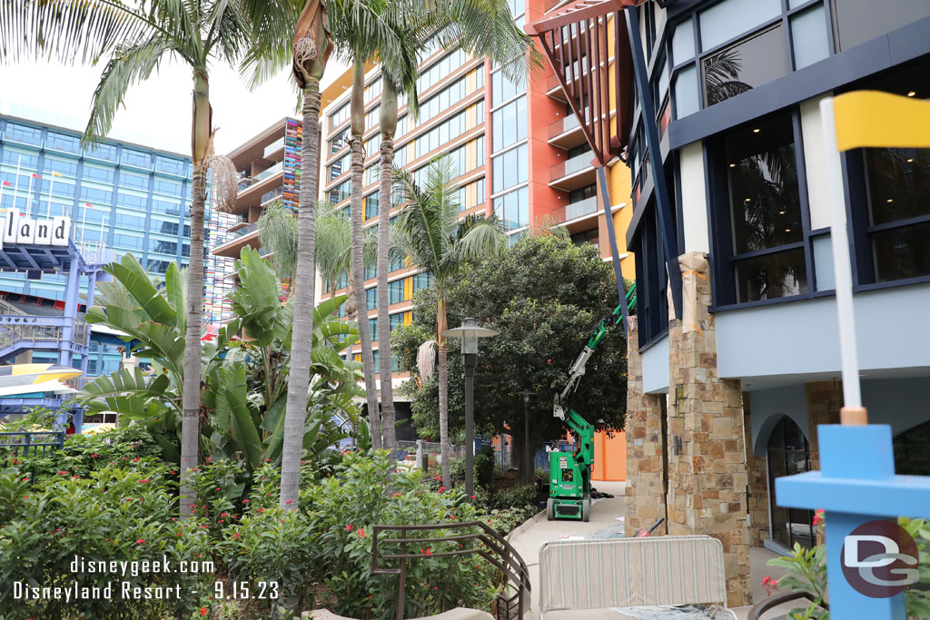 The Discovery Tower housing the Villas at the Disneyland Hotel open in a couple weeks. The construction walls are now removed and just small barriers are up.