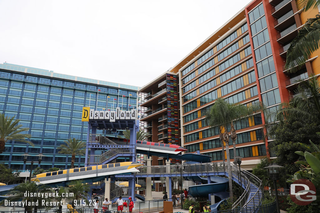 The Discovery Tower on the right and Frontier on the left.