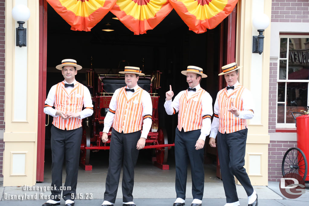 The Dapper Dans of Disneyland in their Halloween orange