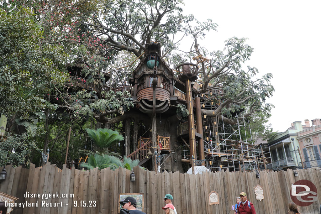 The scaffolding is still up as they work to complete the last sections of the Adventureland treehouse