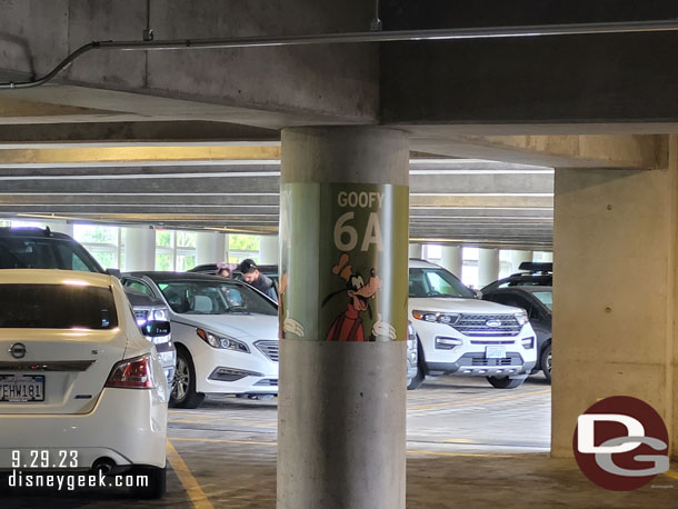 9:48am - Directed into a decent spot on the on the Goofy level of the Mickey and Friends parking structure 