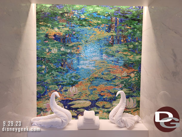 The centerpiece of the bathroom is this tile mosaic above the tub