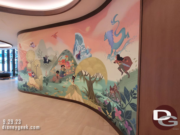 The centerpiece of the lobby is this large mural featuring a number of Disney animation characters