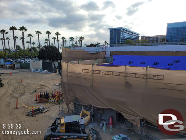 An elevated view of the Downtown Disney work from the Disneyland Monorail