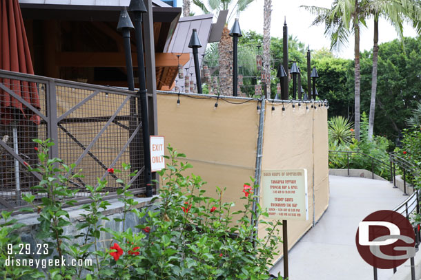 Fences are up around this seating area. 