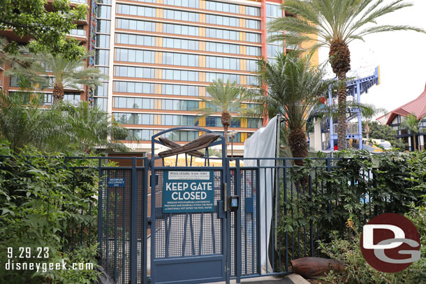 Some fences up in the pool area, hard to tell what work is going on.