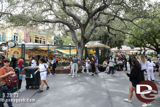 The line for Tiana's Palace stretched out toward the Bandstand