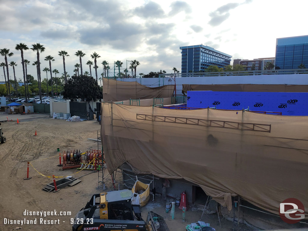 An elevated view of the Downtown Disney work from the Disneyland Monorail