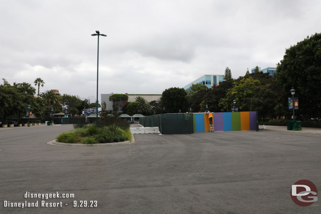 Construction walls going up in the former Valet turn around for Downtown Disney.  