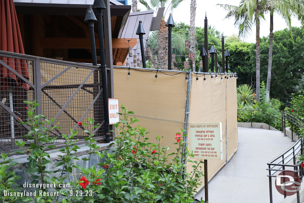 Fences are up around this seating area. 