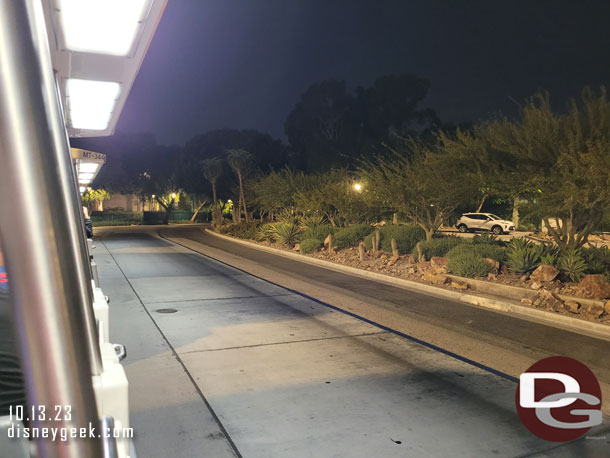 9:50pm - On a tram and departing for the parking structure.