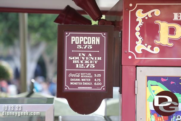 Prices continue to go up around the park. Popcorn is currently starting at $5.75.