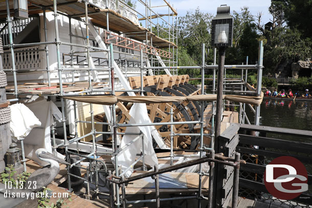 The paddle wheel has been renovated with new wood.