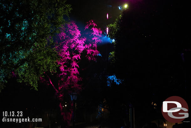 Lights on the trees around the Rivers of America during the show