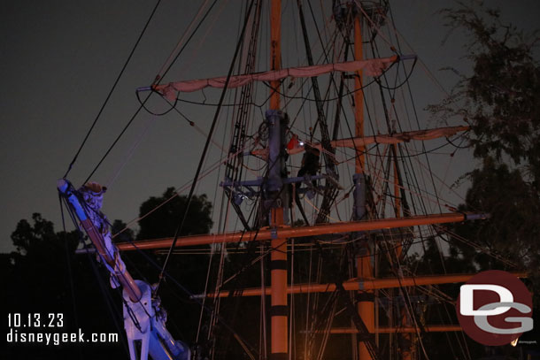 Cast Members working on the rigging for the Columbia this evening.