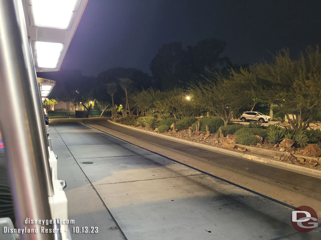 9:50pm - On a tram and departing for the parking structure.