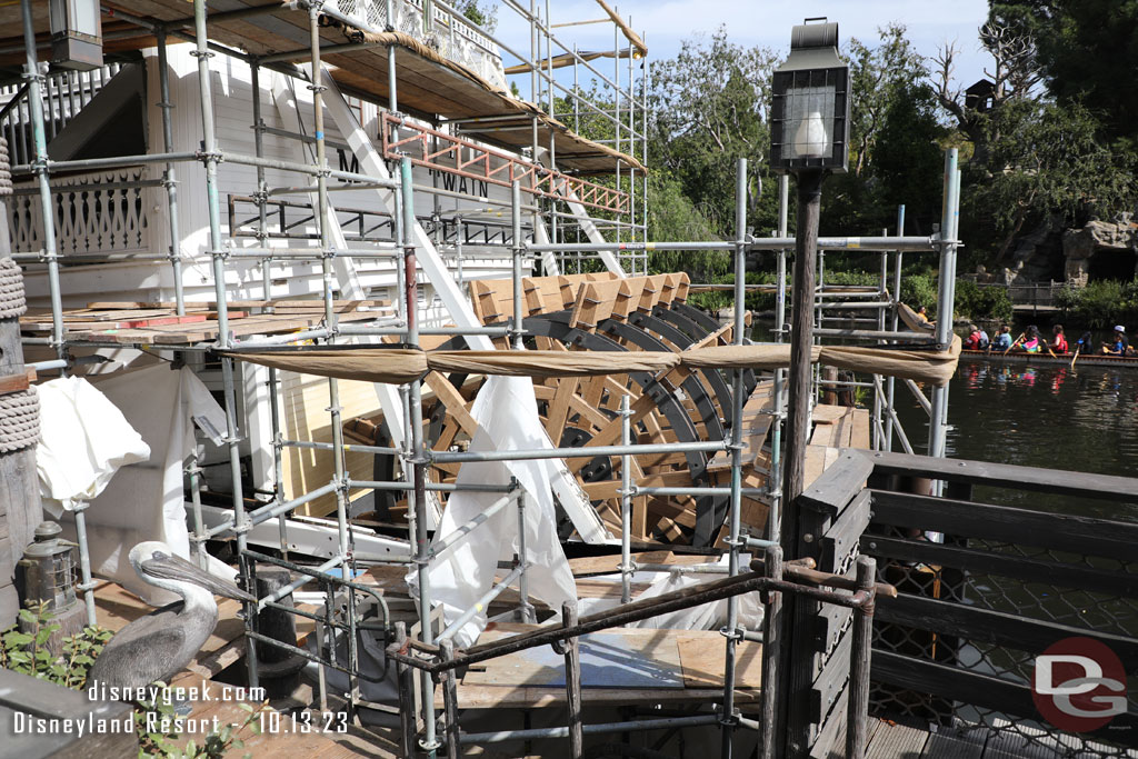 The paddle wheel has been renovated with new wood.