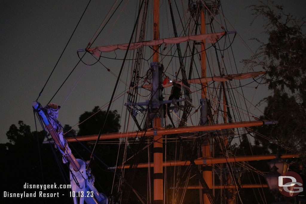 Cast Members working on the rigging for the Columbia this evening.