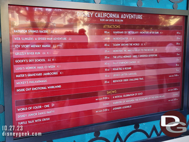 3:00pm - Disney California Adventure wait times