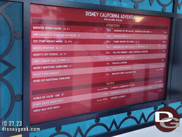 4:28pm - Disney California Adventure wait times