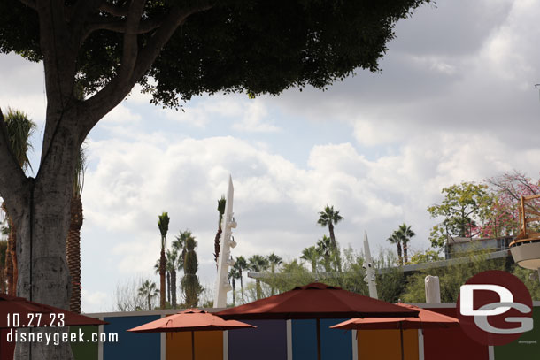 Light and speaker posts have been installed around the lawn for the stage.