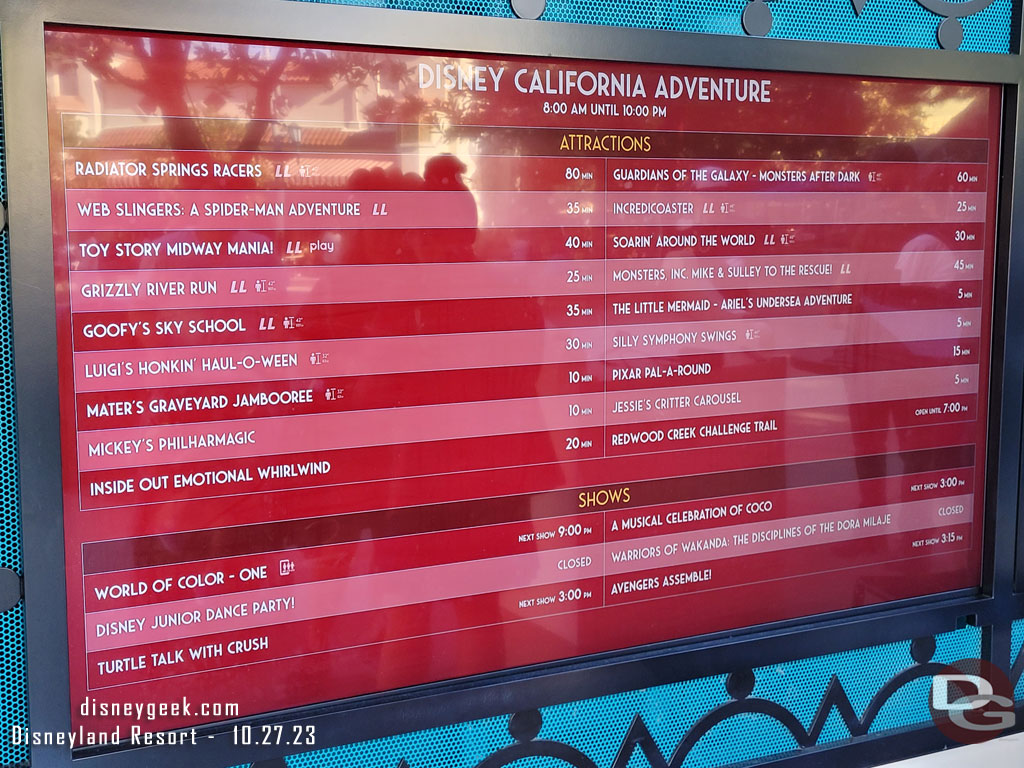 3:00pm - Disney California Adventure wait times