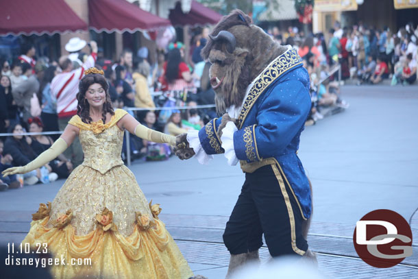 Belle and the Beast dancing at the end of the procession