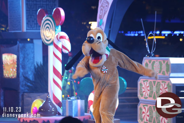 Pluto at the Disney Holiday Dance Party in Tomorrowland