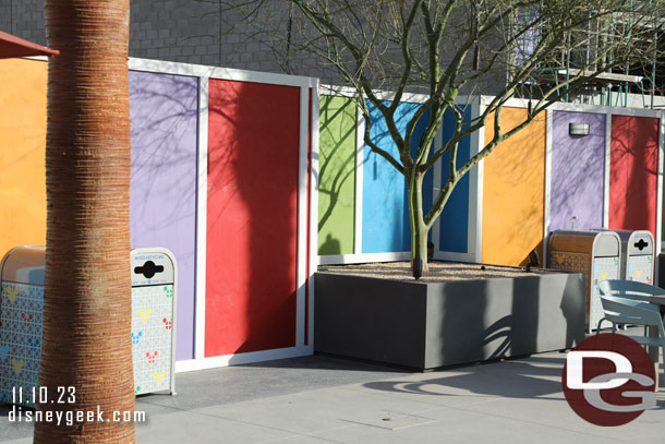 The walls go over the planters for the new trees