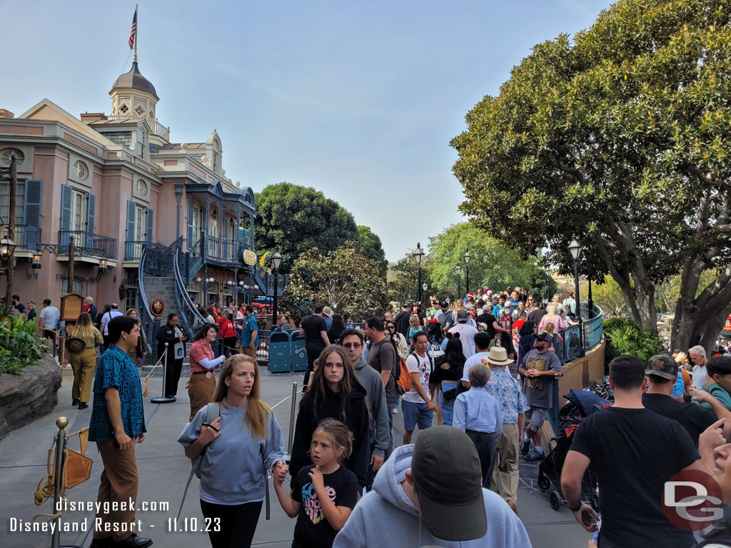 The queue for the treehouse was using an extended portion that wrapped on the bridge.