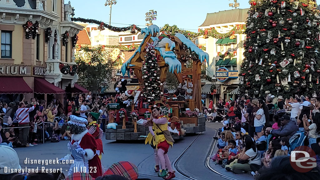 Mrs. Claus walking in front of the mail room float again this year