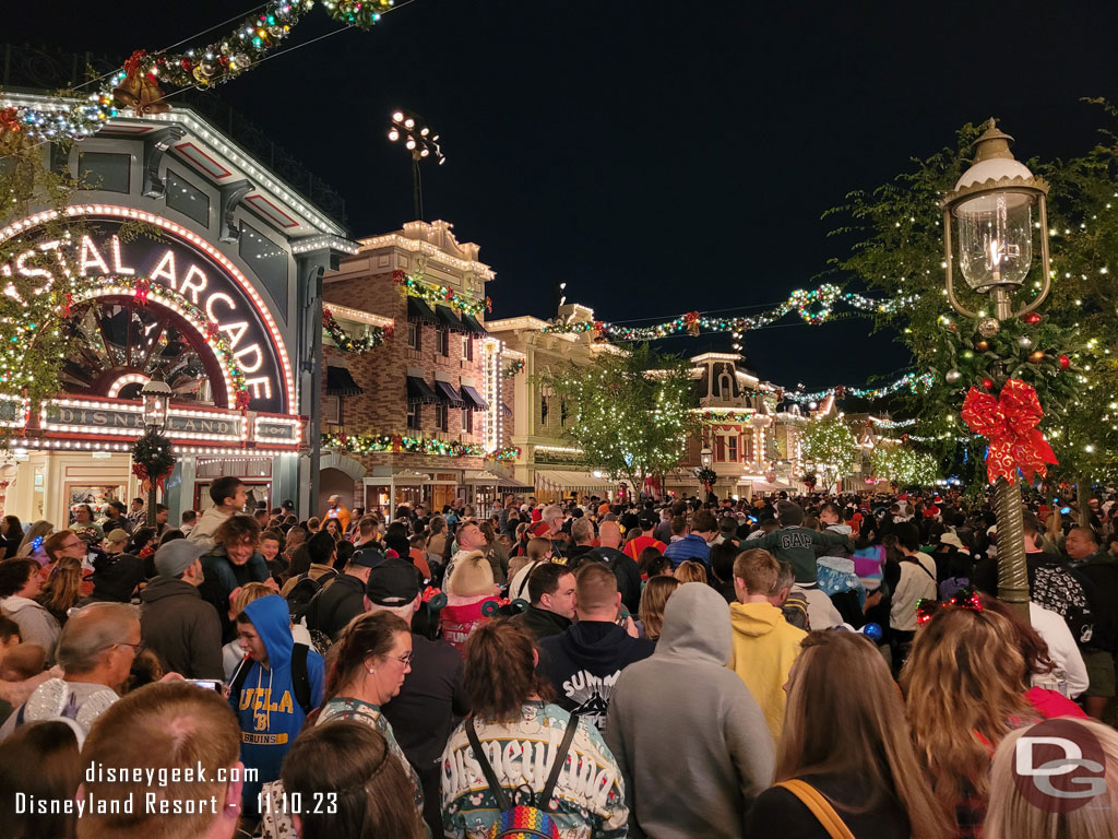 9:29pm - On Main Street trying to find a spot, right as the lights went out for the show..