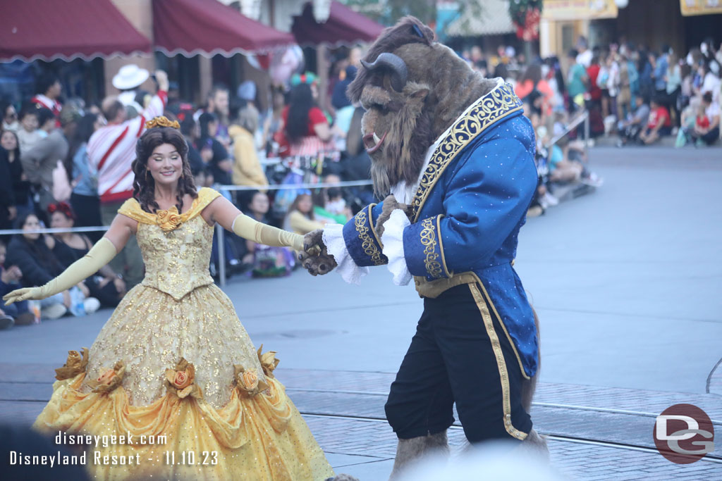 Belle and the Beast dancing at the end of the procession